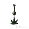 GREEN MARIJUANA POT LEAF DANGLE 316L SURGICAL STEEL NAVEL RING